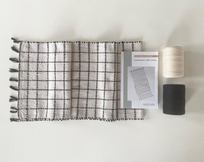 Weave your own Table Runner | Black and Natural Windowpane Pattern | Rigid Heddle Kit