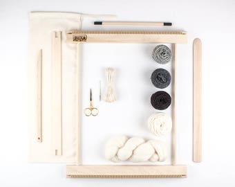 14" Frame Loom Weaving Kit / Everything you need to make your own woven wall hanging / Gray