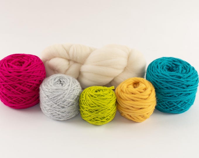 Jewel tones - Fiber Yarn Pack for Weaving – Perfect for Wall Hangings, Loom Projects, Chunky & Bulky Wool, Roving, and Metallic Highlights