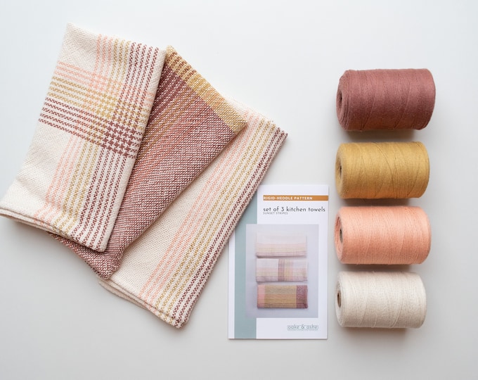 Rigid Heddle Kit | Weave your own kitchen towels | Set of 3 Towels Sunset