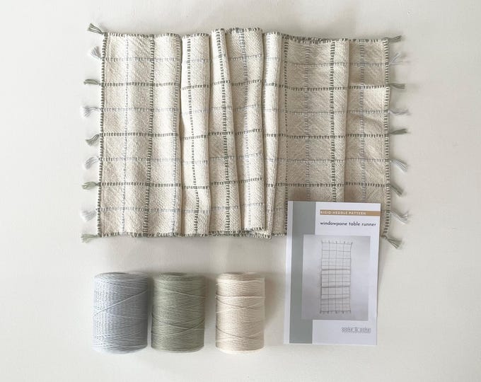Weave your own Table Runner | Blue and Sage Windowpane Pattern | Rigid Heddle Kit