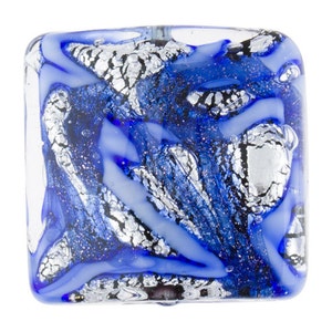 Murano Glass Bead,Blue and Blue Aventurina Silver Foil Galaxy, 24mm Square, Lampwork Bead