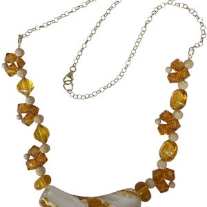 Murano Glass Necklace in White, 24kt Gold Foil, Crystals 24 Inches