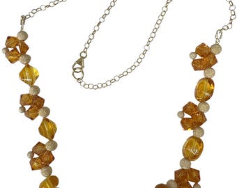 Murano Glass Necklace in White, 24kt Gold Foil, Crystals 24 Inches