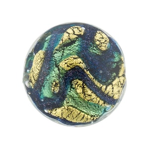 Murano Glass Bead, Aqua, Blue Aventurina 24kt Gold Foil Galaxy, 20mm Disc, 20mm Disc, Lampwork Bead
