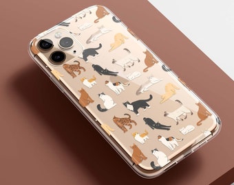 Cat Breeds Protective Clear Case for iPhone, Samsung, Pixel- iPhone 13, 13 Pro, 12, 11, SE, XR, Samsung S21, S20, S10, Pixel 5, 4 3 XL, 4a