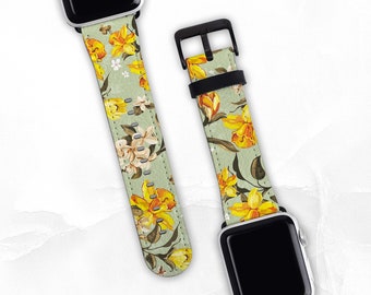 Daffodil Faux Leather Band for Apple Watch - Sizes 38mm 40mm 42mm 44mm - Apple Watch Band Series 3 4 5 6 7 8 SE