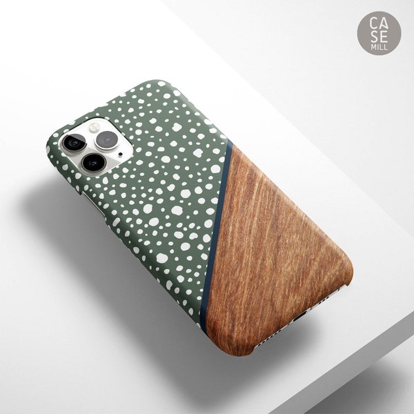 Polka Dot Wood Print Case For iPhone 15, 14 Pro, 13 Pro, 12, 11, Phone Case for Samsung S23, S22, S21, Cell Phone Case for Pixel 7, 6, 5