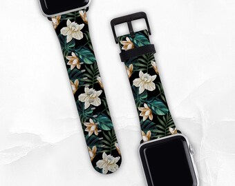 Dark Tropical Band For Apple Watch Series  1, 2, 3, 4, 5, 6, 7 & SE, Watch Band 38/40/41mm 42/44/45mm Apple Watch Strap, Vegan Leather