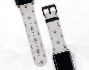 Grey Bee Faux Leather Band for Apple Watch - Sizes 38mm 40mm 42mm 44mm - Apple Watch Band Series 3 4 5 6 7 8 SE