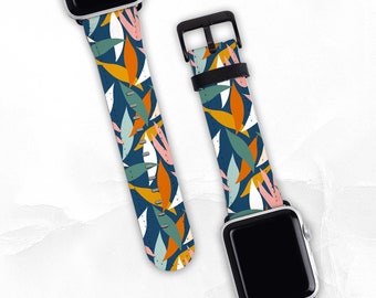 Abstract Leaf Faux Leather Band for Apple Watch - Sizes 38mm 40mm 42mm 44mm - Apple Watch Band Series 3 4 5 6 7 8 SE