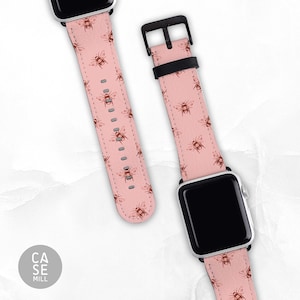 Rosa Bienenband für Apple Watch, Apple Watch Armband, iWatch Armband, Uhrenarmband 38mm, 40mm, 42mm, 44mm, 2, 3, 4, 5, 6, 7 & SE, veganes Leder