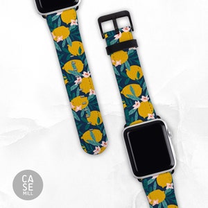 Lemon Pattern Band For Apple Watch Series 1, 2, 3, 4, 5, 6, SE & 7, Watch Band 38 40 41 42 44 45mm. Apple Watch Strap, Vegan Leather image 1