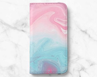 Pastel Marble Wallet Phone Case for Samsung Galaxy S26, S25, S24 Ultra, S23 Plus, S22, S21, S20 - Faux Leather Folio Flip Cover