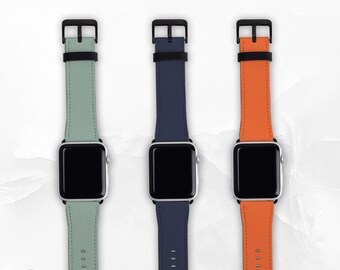 Block Colour Faux Leather Band for Apple Watch - Sizes 38mm 40mm 42mm 44mm - Apple Watch Band Series 3 4 5 6 7 8 SE