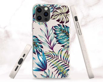 Tropical Leaf Biodegradable Phone Case for iPhone 17, Air, 16 Pro Max, 15 Plus, 14 Pro, 13 Mini, 12, 11 - Samsung S25, S24 Ultra, S23 Plus