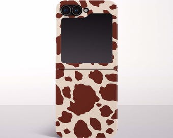 Brown Cow Print Phone Case for Samsung Galaxy Z Flip 8, 7, 6/7 FE, 5, 4, 3 Models