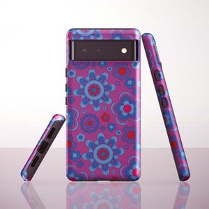 Lila Retro-Blumenmuster-Handyhülle für Google Pixel 10 Pro XL, 9a, 8 Pro, 8a, 7a, 6 Pro – Samsung & iPhone Modelle