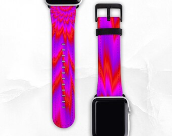 Psychedelic Faux Leather Band for Apple Watch - Sizes 38mm 40mm 42mm 44mm - Apple Watch Band Series 3 4 5 6 7 8 SE
