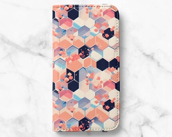 Honeycomb Floral Folio Wallet Case For Samsung Galaxy S23, S22 Plus, S21 Ultra, S20, S20 Ultra, S10, S10 Plus, S9, S9 Plus, S8, S8 Plus.