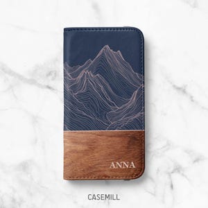 Personalizowany portfel z ekologicznej skóry górskiej do iPhone'a 17, 16 Pro Max, 16e, 15 Plus, 14 Pro, 13 Mini, 12 - Samsung S26, S25, S24, S23