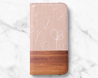 Mocha Floral Wallet Phone Case for Samsung Galaxy S26, S25, S24 Ultra, S23 Plus, S22, S21, S20 - Faux Leather Folio Flip Cover
