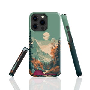 Retro Forest Card Holder Phone Case for iPhone 18 Pro, 17, 16 Pro Max, 15 Plus, 14 Pro, 13 Mini, Samsung S22, S21 Ultra, Card Slot Case