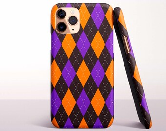 Orange Purple Black Argyle Phone Case for iPhone 17, 16 Pro Max, 16e, 15 Plus, 14 Pro, 13 Mini, 12, 11 - MagSafe, Samsung & Pixel Models