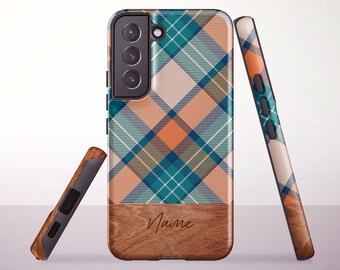 Teal Tartan Personalized Phone Case for Samsung Galaxy S26, S25, S24 Plus, S23 Ultra, S21 FE, S20 - A73, A57, A37, A26, A17