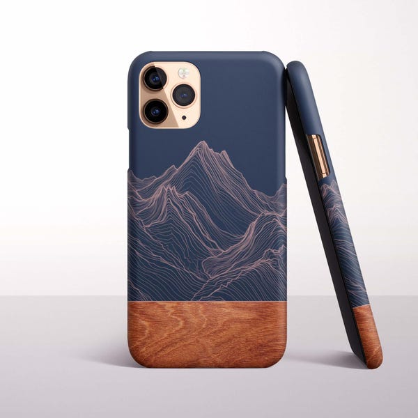 マウンテンラインアート スマホケース iPhone 17、Air、16 Pro Max、16e、15 Plus、14 Pro、13 Mini、12、11用 - MagSafe、Samsung、Pixelモデル対応