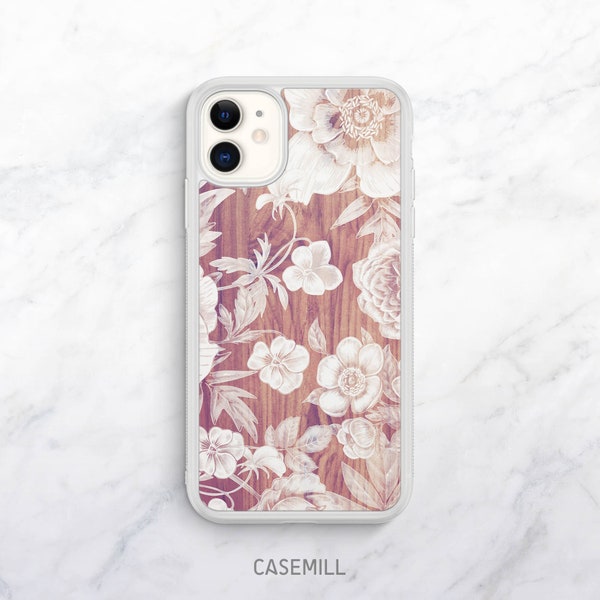 Wood Floral Print Case for iPhone 13, 13 Mini, 12 Pro, 12 Pro Max, SE, XR, Case for Samsung S22, S22 Plus, S21 Ultra, S20, S20 Plus