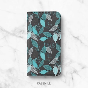 Indigo Leaf Wallet Case for iPhone 14, 14 Plus, 14 Pro, 13 Mini, 13 Pro, 12 Pro Max, 12 Pro, 11, 11 Pro Max, SE, XR, XS, 8, 8 Plus
