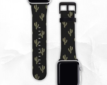Cactus Pattern Faux Leather Band for Apple Watch - Sizes 38mm 40mm 42mm 44mm - Apple Watch Band Series 3 4 5 6 7 8 SE