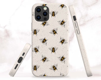 Biologisch abbaubar Handyhülle für iPhone 14+, 13 Mini, 12 Pro Max, 11, Eco-Friendly Bio Case für Samsung S22, S20, S21 Ultra, Bee