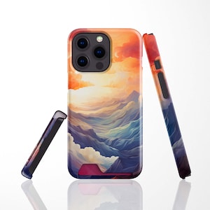 Mountains Coque pour iPhone 14 Pro, 14 Plus, 13 Mini, 13 Pro Max / Coque avec fente pour carte pour Samsung S22, S22 Plus, S22 Ultra, S21 / Porte-carte