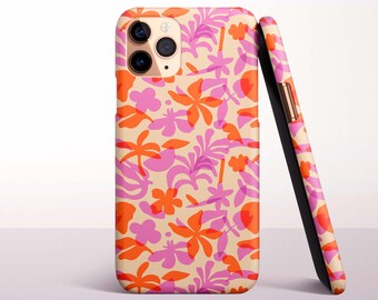 Retro Orange and Pink Florals Phone Case for iPhone 17, 16 Pro Max, 16e, 15 Plus, 14 Pro, 13 Mini, 12, 11 - MagSafe, Samsung & Pixel Models