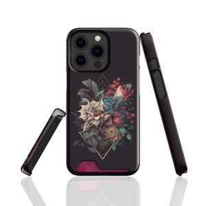 Bloemen kaarthoesje voor iPhone 14 Pro, 14 Plus, 13 Mini, 13 Pro Max kaartsleuf hoesje voor Samsung S22, S22 Plus, S22 Ultra, S21 kaarthouder