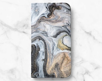 Marble Ink Wallet Phone Case for Samsung Galaxy S26, S25, S24 Ultra, S23 Plus, S22, S21, S20 - Faux Leather Folio Flip Cover