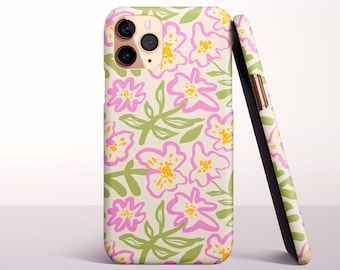 Pink Art Florals Phone Case for iPhone 17e, 16 Pro Max, 16e, 15 Plus, 14 Pro, 13 Mini, 12, 11 - MagSafe, Samsung & Pixel Models