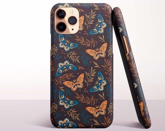 Midnight Moths and Leaves Phone Case for iPhone 18 Pro, 17, 16 Pro Max, 16e, 15 Plus, 14, 13 Mini, 12 - MagSafe, Samsung & Pixel Models