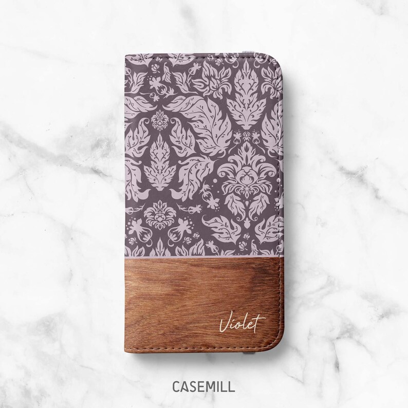 Personalized Floral Damask Faux Leather Wallet Case for iPhone 17, 16 ...