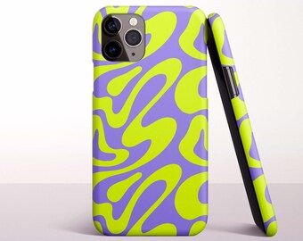 Y2K Neon Yellow Purple Swirl Phone Case for iPhone 17, 16 Pro Max, 16e, 15 Plus, 14 Pro, 13 Mini, 12, 11 - MagSafe, Samsung & Pixel Models