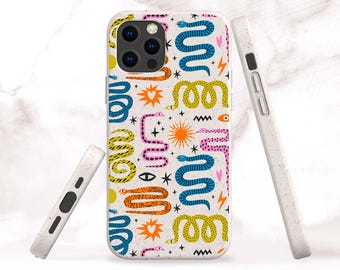 Biodegradable Funky Snake Phone Case for iPhone 18 Pro, 17, Air, 16 Pro Max, 15 Plus, 14 Pro, 13 Mini - Samsung S25, S24 Ultra, S23 Plus