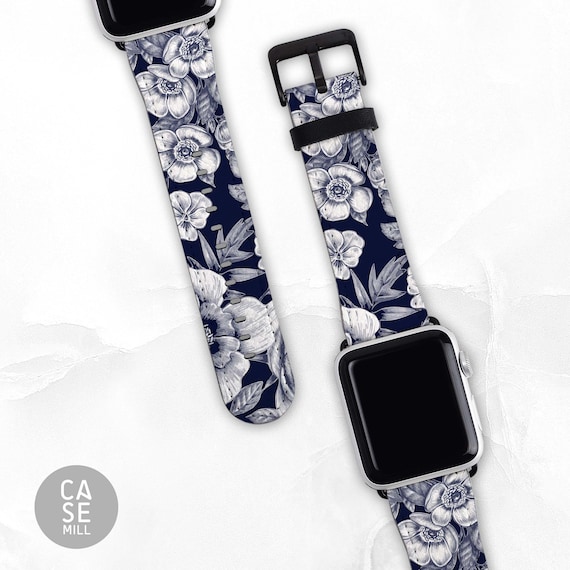 Casetify Blue Floral Apple Watch Band 42mm Matte Silver Buckle Apple Watch Bands – CASETiFY main image 3