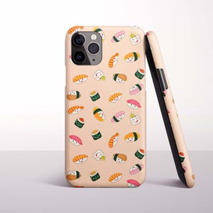 Kawaii Sushi Pattern Phone Case for iPhone 17, 16 Pro Max, 16e, 15 Plus, 14 Pro, 13 Mini, 12, 11 - MagSafe, Samsung & Pixel Models
