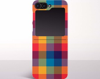 Rainbow Tartan Plaid Phone Case for Samsung Galaxy Z Flip 8, 7, 6/7 FE, 5, 4, 3 Models