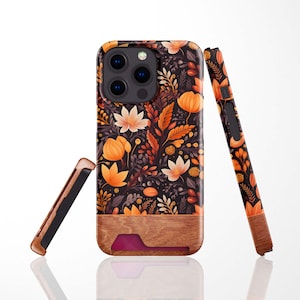 Herfst Herfst Bloemen Kaarthoesje Voor iPhone 15 Pro, 14 Plus, 13 Mini, 13 Pro Max Kaartsleuf Hoesje Voor Samsung S22 Plus, S22 Ultra, S21 Kaarthouder