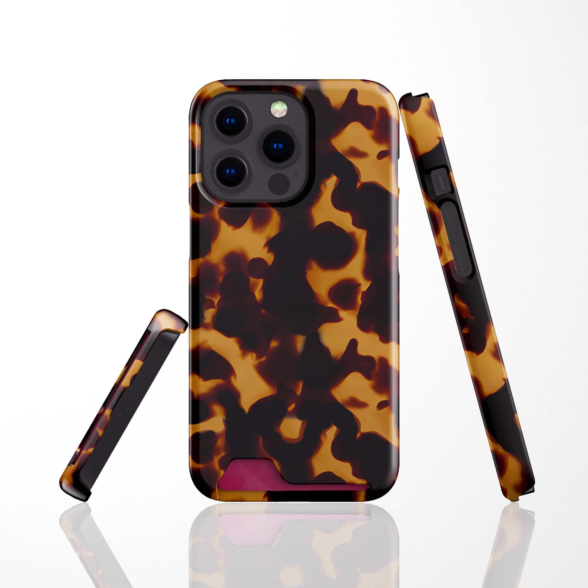 Tortoise Shell Card Case for iPhone 14 Pro, 14 Plus, 13 Mini