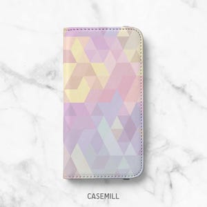 Étui portefeuille à motif géométrique pastel pour Samsung Galaxy S26, S25, S24 Ultra, S23 Plus, S22, S21, S20 - Étui à rabat folio en similicuir