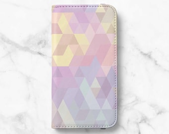 Pastel Geometric Wallet Phone Case for Samsung Galaxy S26, S25, S24 Ultra, S23 Plus, S22, S21, S20 - Faux Leather Folio Flip Cover